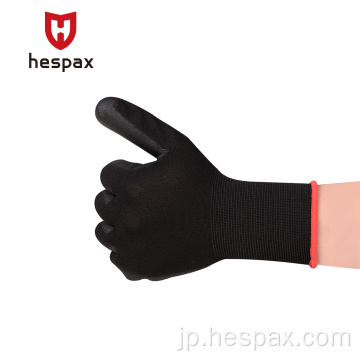 Hespax EN388ナイロンブラックPUパームセーフティグローブ